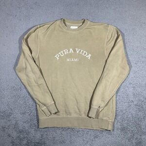 Pura Vida Miami Crewneck Sweatshirt Knit Fleece Size Small Women's Khaki #1886